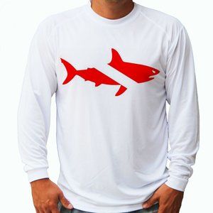 Shark Diver Scuba Diving Logo Flag  Long Sleeve UPF 50 T-Shirt Fishing Plus Size